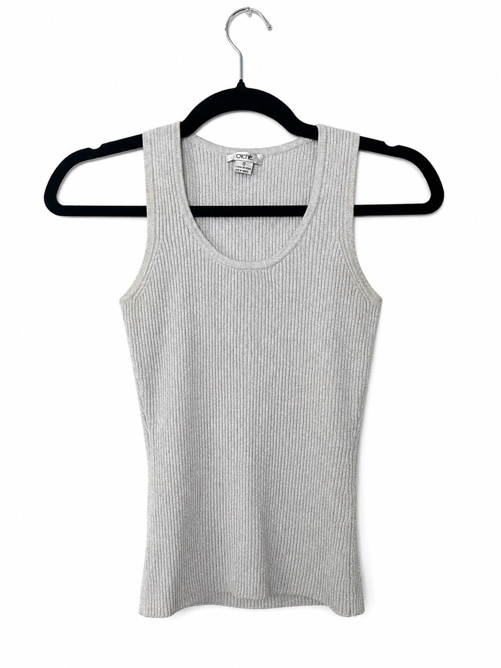 Caché Silver Metallic Ribbed Tank Top | Small